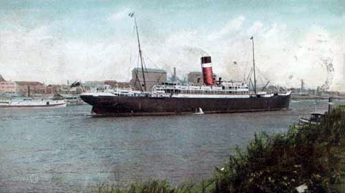 The S.S. Tunisian (Allan Line) leaving Montreal (1906) (From a postcard)